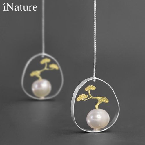 INATURE Tree of Life 925 Sterling Silver Freshwater Pearl Drop Earrings For Women Geometric Earring Wedding Jewelry