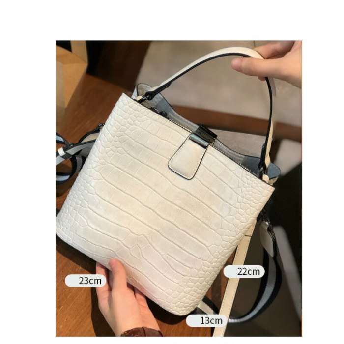 Oyixinger Bags For Women 2020 New Crocodile Pattern Handbags Cowhide Leather Shoulder Bag Female Fashion Solid Bucket Women Bag