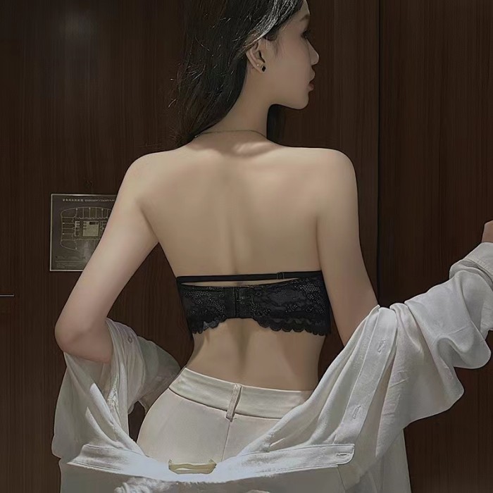 Victoria Strapless Underwear Women's Small Chest Gathers to Show Large Bra Lace Collection Side Breast Top Holding Bra Set Summer