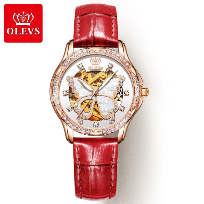 Olevs women's automatic mechanical Waterproof watch Swiss top brand luxury Diamond inlaid rose gold ceramic watch women's gift