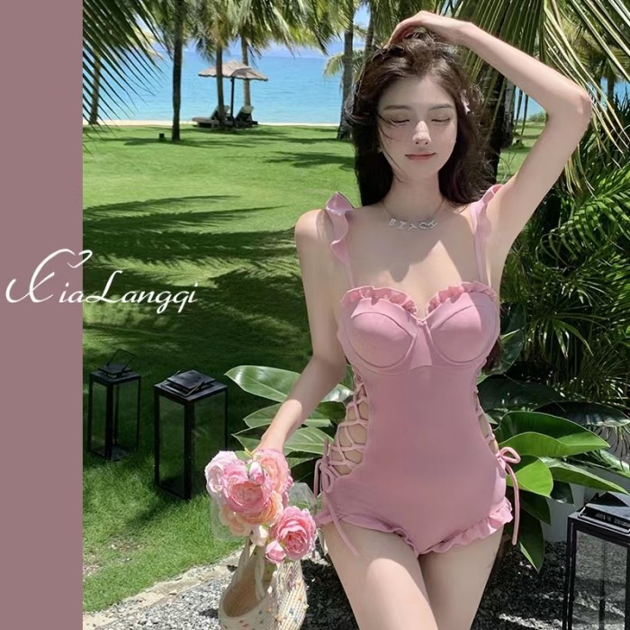 Swimsuit women's summer premium 2022 new ins net red wind small chest gathered to cover the belly thin one-piece hot spring swimsuit