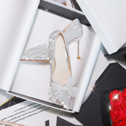 9-inch-Sunshine 2023 New Silver High Heel Shoes for Women with Thin Heels and Two Main Wedding Dresses, Crystal Shoes, Bridesmaid Shoes