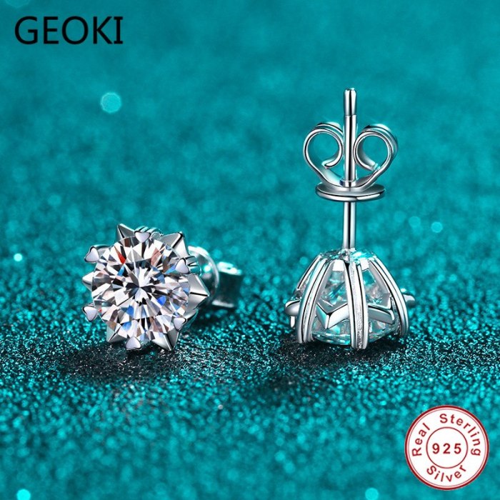 Geoki Passed Diamond Test Excellent Moissanite Snowflake Earrings 925 Sterling Silver Perfect Cut 0.5-1 ct Stone Stud Earrings