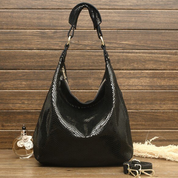 Arliwwi 100% Genuine Leather Shiny Serpentine Shoulder Bags Big Casual Soft Real Snake Embossed Skin Big Bag Handbags Women GB02