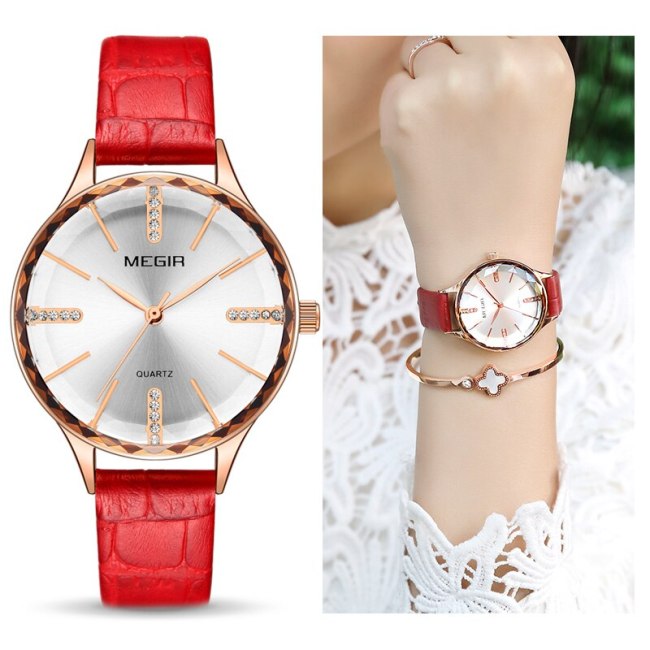 MEGIR Luxury Women Watches Reloj Mujer Blue Leather Ladies Quartz Watch Women Wristwatches Clock Relogio Feminino Dropshipping