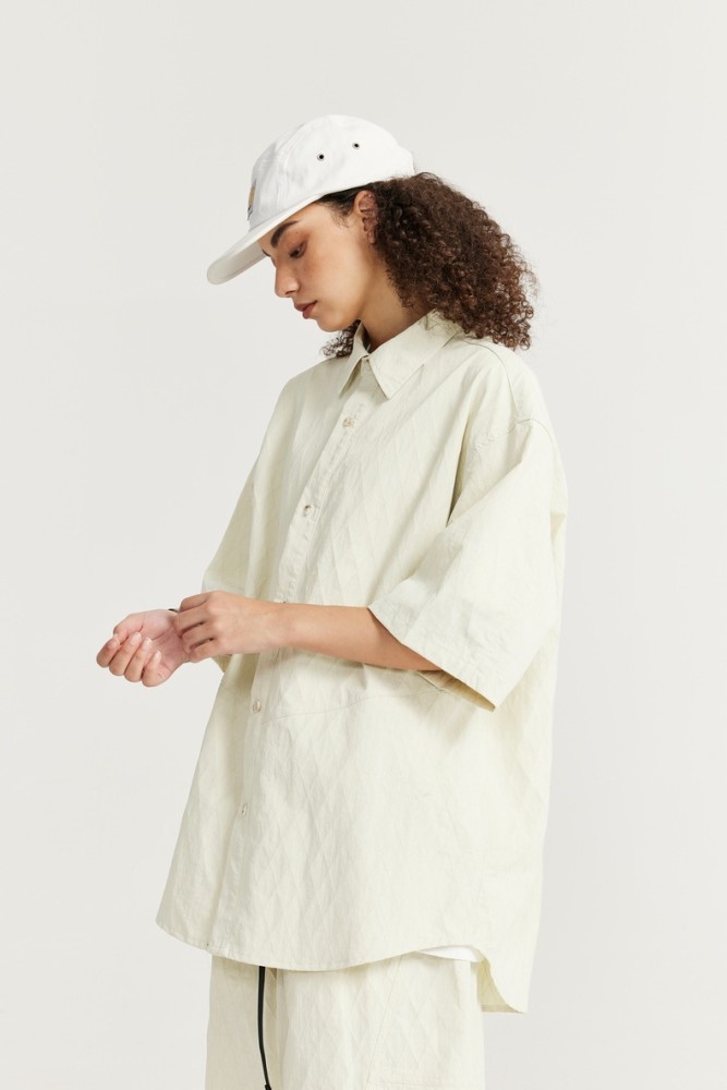 Men Women Diamond Patterned Plaid Shirt Short Sleeved Shirt Tops Sweatshirt Unisex Tee Casual Shirt