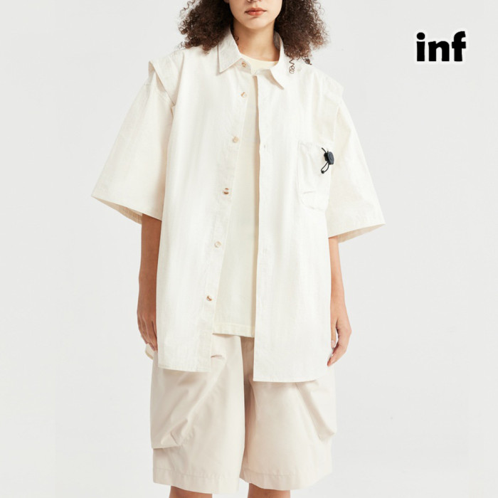 Men Women Fake Two Pieces Shirt Short Sleeved Shirt Tops Sweatshirt Unisex Tee Casual Shirt