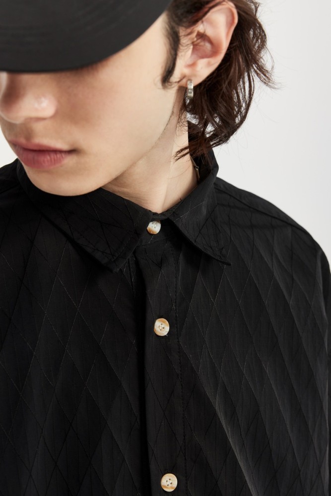 Men Women Diamond Patterned Plaid Shirt Short Sleeved Shirt Tops Sweatshirt Unisex Tee Casual Shirt