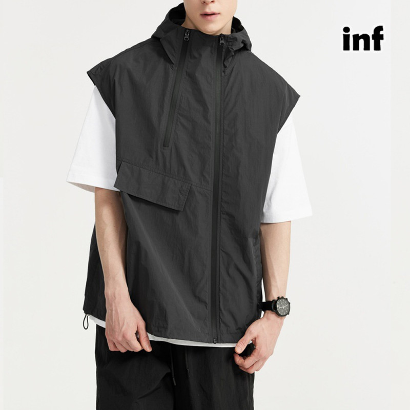 Men Women Outdoor Functional Zippered Vest T-shirt Short Sleeve Pullover Tops Sweatshirt Unisex Tee Casual T-shirt