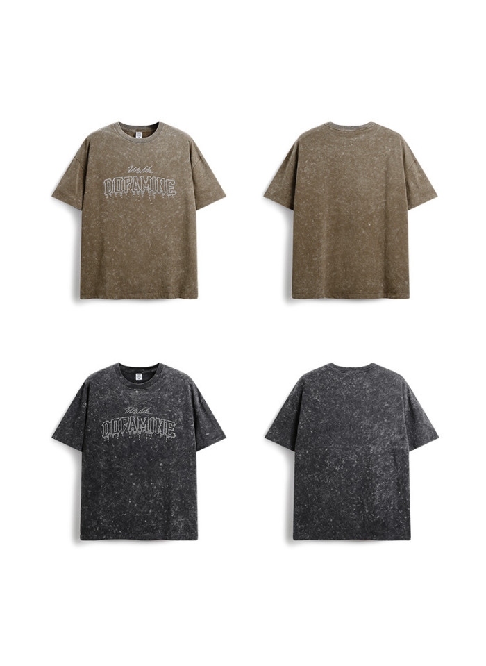 Men Women Washed T-shirt Short Sleeve Pullover Tops Sweatshirt Unisex Tee Casual T-shirt