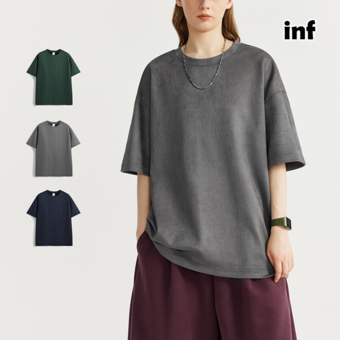 Men Women Solid Suede T-shirt Short Sleeve Pullover Tops Sweatshirt Unisex Tee Casual T-shirt