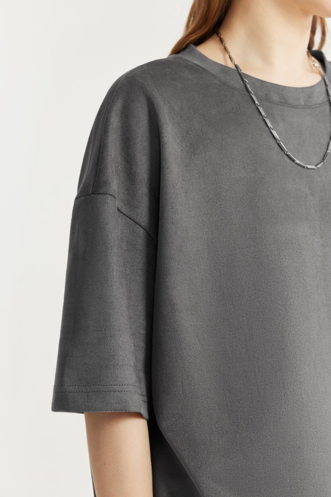 Men Women Solid Suede T-shirt Short Sleeve Pullover Tops Sweatshirt Unisex Tee Casual T-shirt