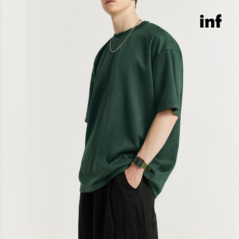 Men Women Solid Suede T-shirt Short Sleeve Pullover Tops Sweatshirt Unisex Tee Casual T-shirt