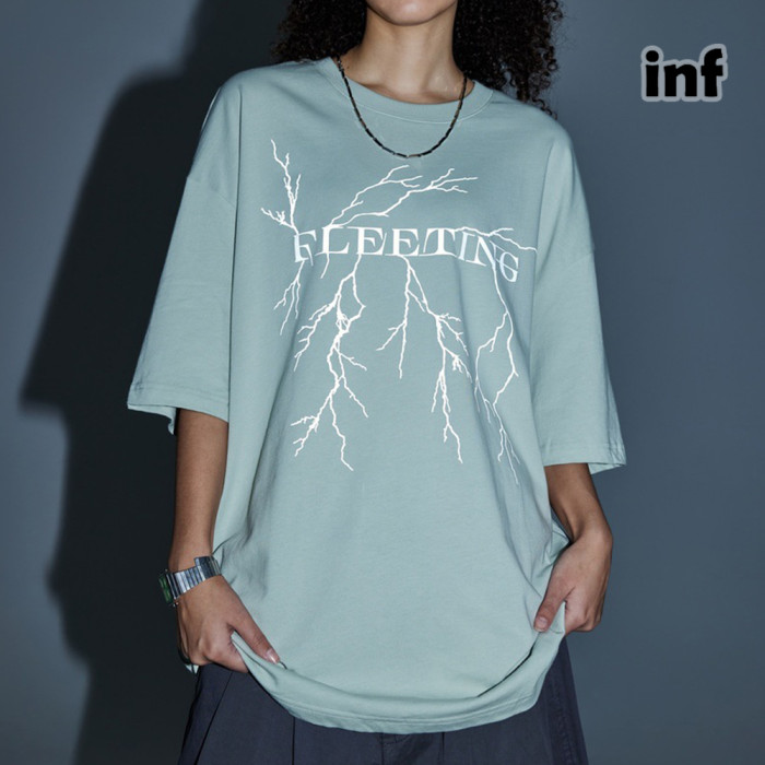 Men Women Reflective Printing T-shirt Short Sleeve Pullover Tops Sweatshirt Unisex Tee Casual T-shirt