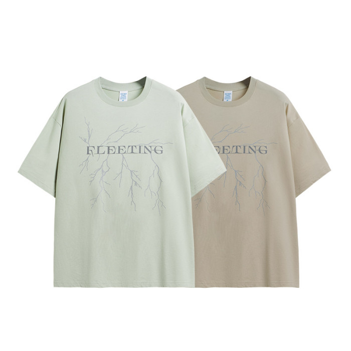 Men Women Reflective Printing T-shirt Short Sleeve Pullover Tops Sweatshirt Unisex Tee Casual T-shirt