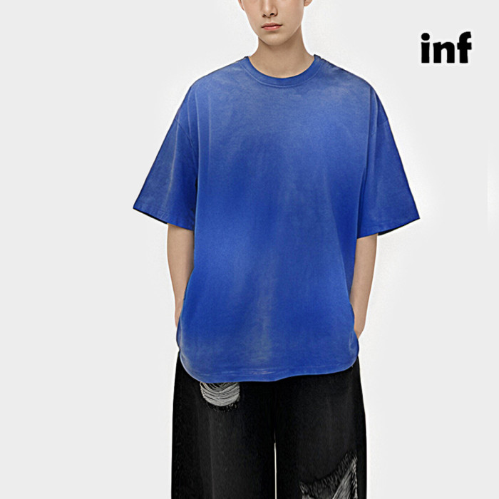 Men Women Washing  Gradient T-shirt Short Sleeve Pullover Tops Sweatshirt Unisex Tee Casual T-shirt