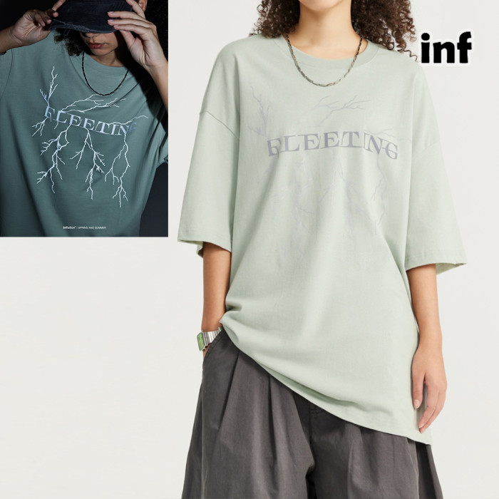 Men Women Reflective Printing T-shirt Short Sleeve Pullover Tops Sweatshirt Unisex Tee Casual T-shirt