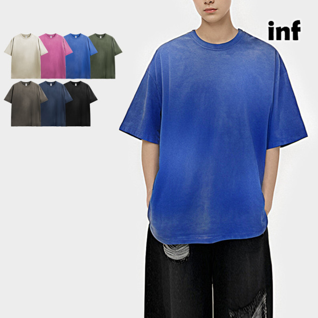 Men Women Washing  Gradient T-shirt Short Sleeve Pullover Tops Sweatshirt Unisex Tee Casual T-shirt