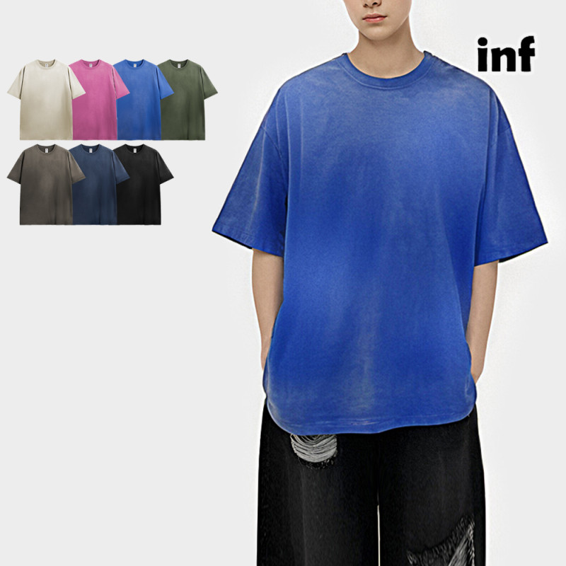 Men Women Washing  Gradient T-shirt Short Sleeve Pullover Tops Sweatshirt Unisex Tee Casual T-shirt