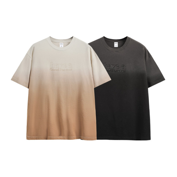 Men Women Printing Gradient T-shirt Short Sleeve Pullover Tops Sweatshirt Unisex Tee Casual T-shirt