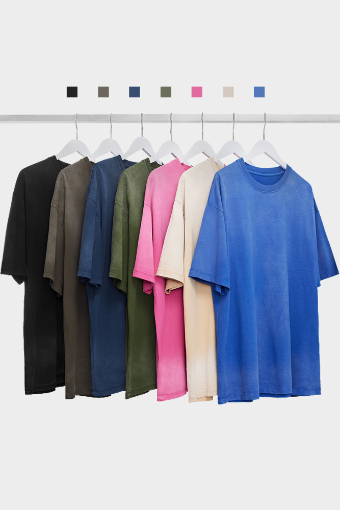 Men Women Washing  Gradient T-shirt Short Sleeve Pullover Tops Sweatshirt Unisex Tee Casual T-shirt