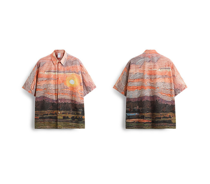 Men Women Seersucker Shirt Short Sleeved Shirt Tops Sweatshirt Unisex Tee Casual Shirt