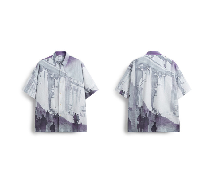 Men Women Seersucker Shirt Short Sleeved Shirt Tops Sweatshirt Unisex Tee Casual Shirt