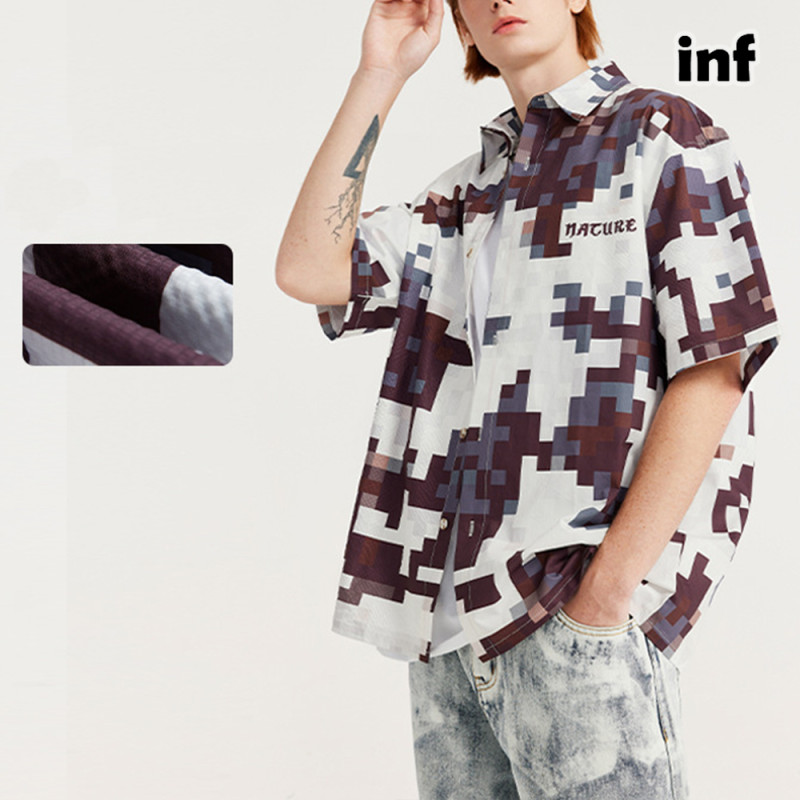 Men Women Seersucker Shirt Short Sleeved Shirt Tops Sweatshirt Unisex Tee Casual Shirt