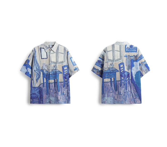 Men Women Seersucker Shirt Short Sleeved Shirt Tops Sweatshirt Unisex Tee Casual Shirt