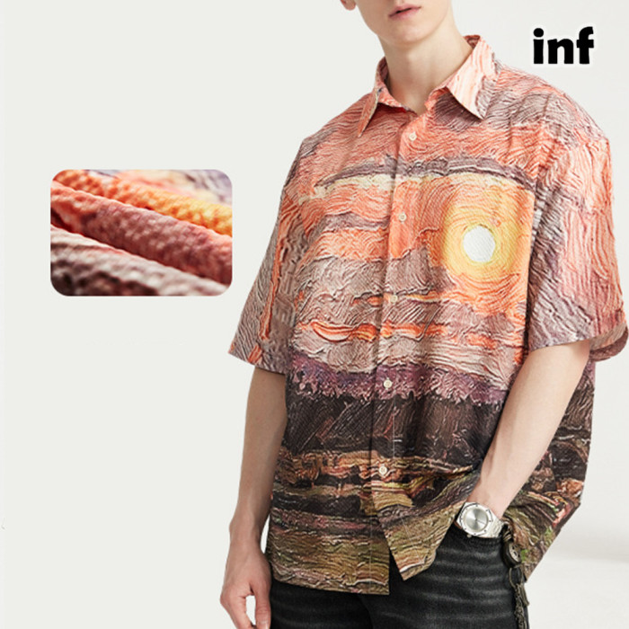 Men Women Seersucker Shirt Short Sleeved Shirt Tops Sweatshirt Unisex Tee Casual Shirt