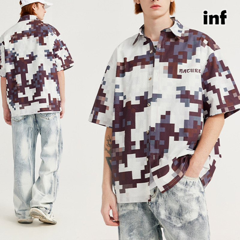 Men Women Seersucker Shirt Short Sleeved Shirt Tops Sweatshirt Unisex Tee Casual Shirt