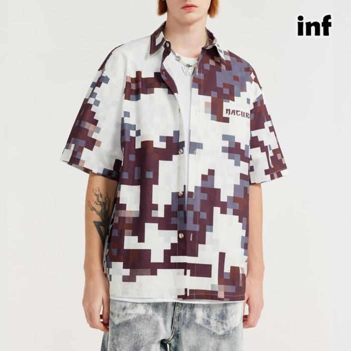 Men Women Seersucker Shirt Short Sleeved Shirt Tops Sweatshirt Unisex Tee Casual Shirt