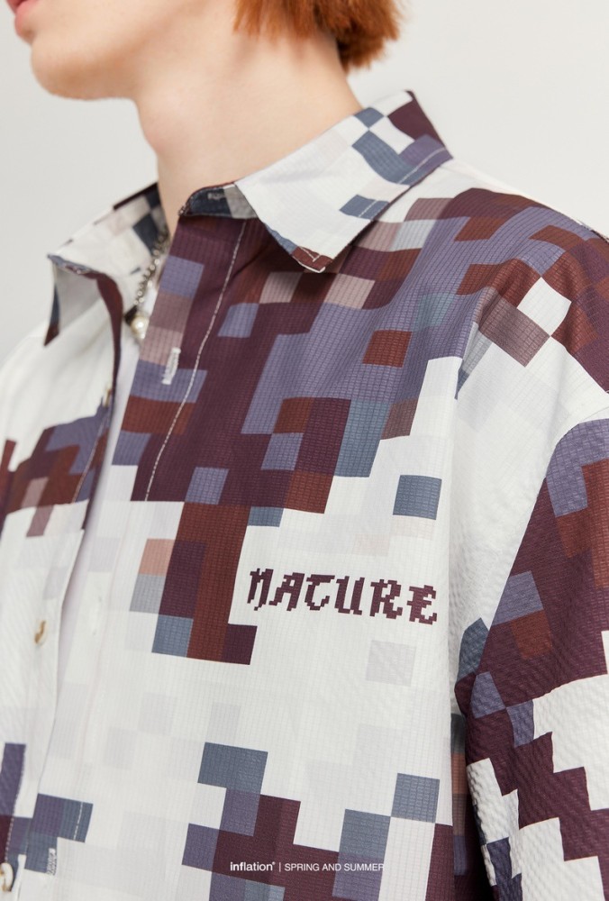 Men Women Seersucker Shirt Short Sleeved Shirt Tops Sweatshirt Unisex Tee Casual Shirt