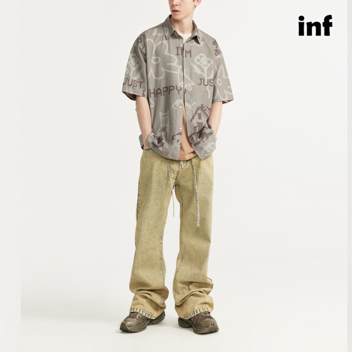 Men Women Seersucker Shirt Short Sleeved Shirt Tops Sweatshirt Unisex Tee Casual Shirt