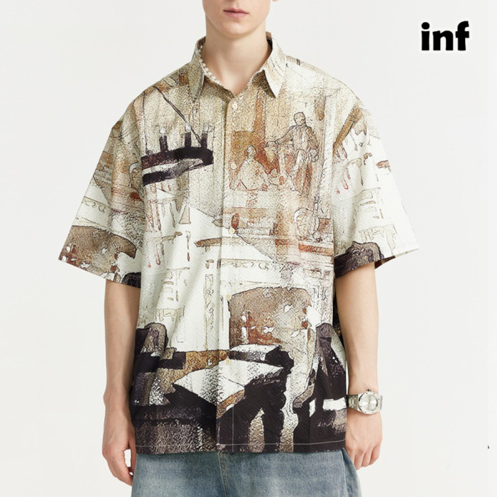 Men Women Seersucker Shirt Short Sleeved Shirt Tops Sweatshirt Unisex Tee Casual Shirt