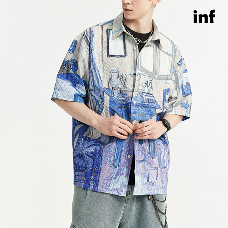 Men Women Seersucker Shirt Short Sleeved Shirt Tops Sweatshirt Unisex Tee Casual Shirt