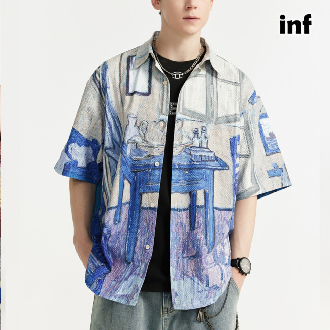 Men Women Seersucker Shirt Short Sleeved Shirt Tops Sweatshirt Unisex Tee Casual Shirt