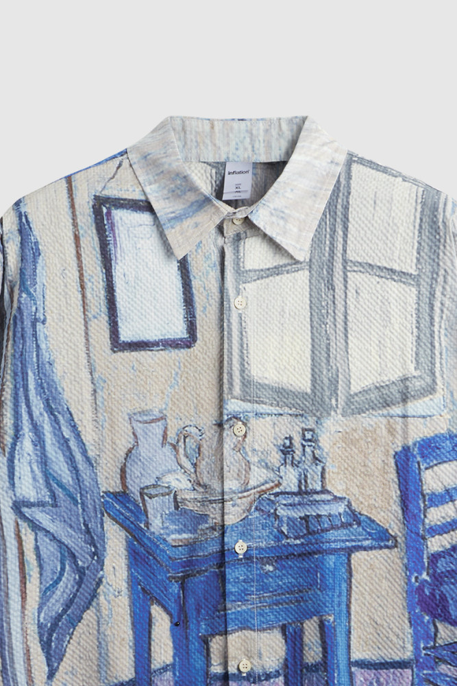 Men Women Seersucker Shirt Short Sleeved Shirt Tops Sweatshirt Unisex Tee Casual Shirt