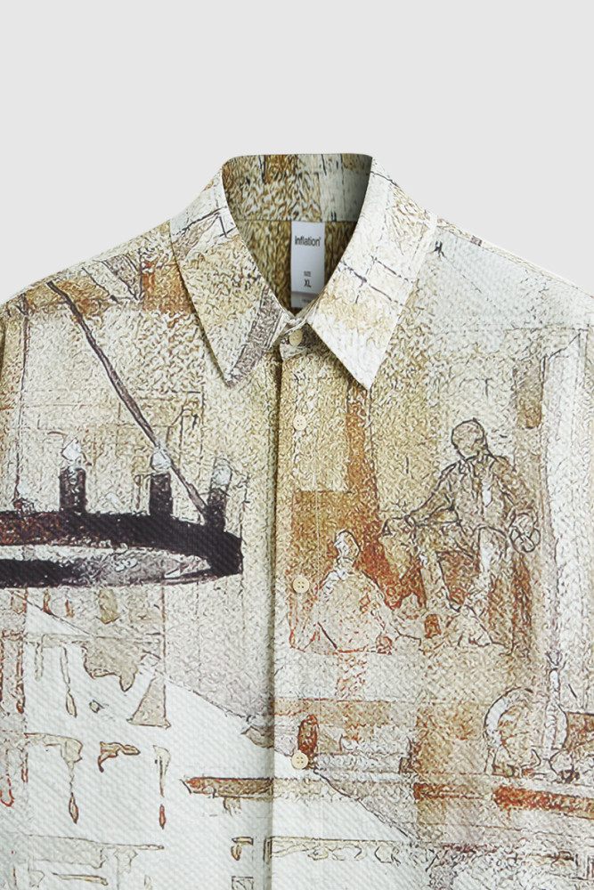 Men Women Seersucker Shirt Short Sleeved Shirt Tops Sweatshirt Unisex Tee Casual Shirt