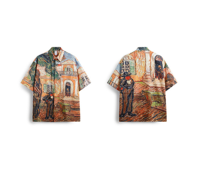 Men Women Seersucker Shirt Short Sleeved Shirt Tops Sweatshirt Unisex Tee Casual Shirt