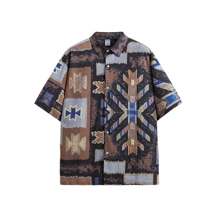 Men Women Seersucker Shirt Short Sleeved Shirt Tops Sweatshirt Unisex Tee Casual Shirt