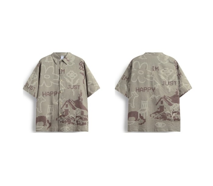 Men Women Seersucker Shirt Short Sleeved Shirt Tops Sweatshirt Unisex Tee Casual Shirt