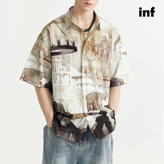 Men Women Seersucker Shirt Short Sleeved Shirt Tops Sweatshirt Unisex Tee Casual Shirt