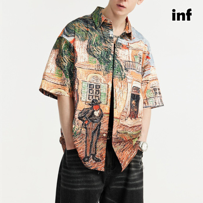 Men Women Seersucker Shirt Short Sleeved Shirt Tops Sweatshirt Unisex Tee Casual Shirt