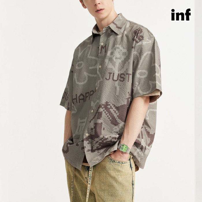 Men Women Seersucker Shirt Short Sleeved Shirt Tops Sweatshirt Unisex Tee Casual Shirt