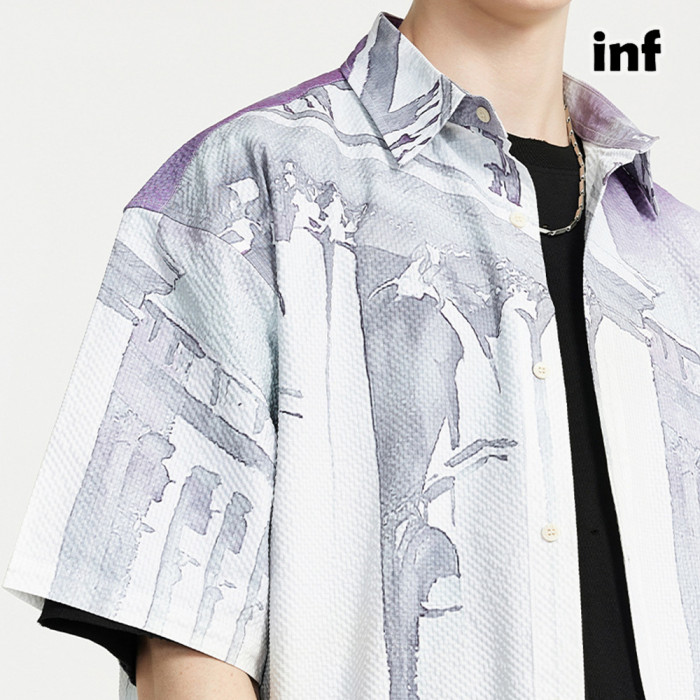 Men Women Seersucker Shirt Short Sleeved Shirt Tops Sweatshirt Unisex Tee Casual Shirt