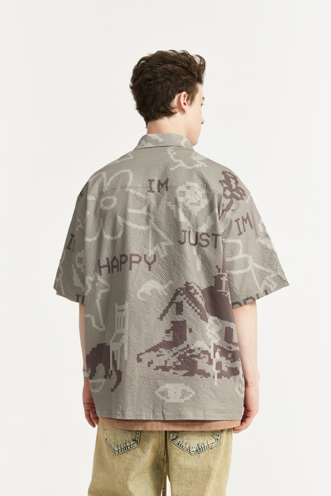 Men Women Seersucker Shirt Short Sleeved Shirt Tops Sweatshirt Unisex Tee Casual Shirt