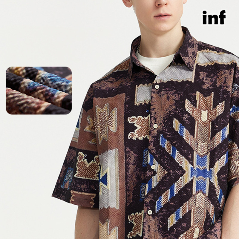 Men Women Seersucker Shirt Short Sleeved Shirt Tops Sweatshirt Unisex Tee Casual Shirt