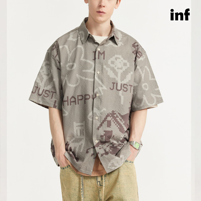 Men Women Seersucker Shirt Short Sleeved Shirt Tops Sweatshirt Unisex Tee Casual Shirt