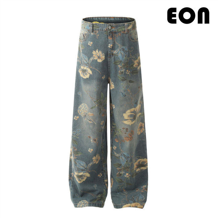 Women Vintage Ripped Wide-leg Jeans Bottoms Pants Trousers Outfits Casual Jeans